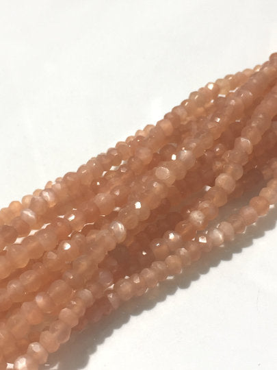 3.5-4 mm Peach Moonstone Faceted Roundel beads, Good Quality beads , Length 13