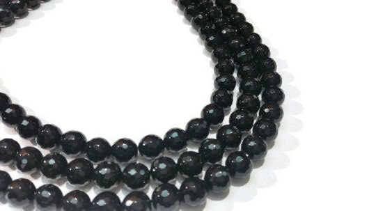8MM Black Onyx Round faceted Shape , length is 16 Inch , Natural Black Onyx shape . Natural Onyx beads