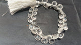 Heart shape Crystal Quartz faceted , length of strand is 8 Inch and Size 9-10mm . Clear Crystal Quartz