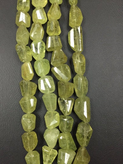 8 Inch Strand, Peridot Faceted Nugget, 10x12mm to 12x14mm, Peridot Tumble Beads .