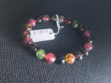 9MM Multi Tourmaline Smooth Round beads. AAAA quality Bracelet . Natural Multi Tourmaline length 7.5" code hk01