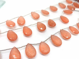 12X18 MM Peach Jade faceted Pear Briolette 8" Strand, Top Quality pear shape.Gemstone Briolettes