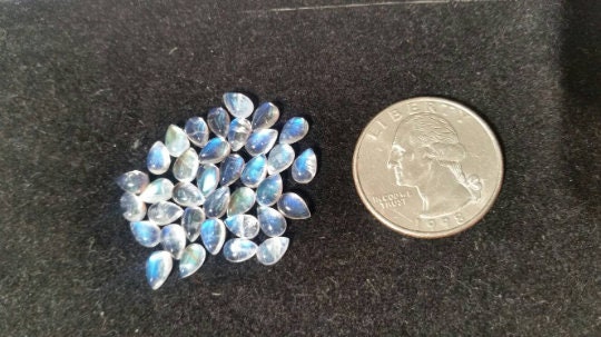 4X6 Pear Rainbow Moonstone Smooth Cabs, Pack of 4 Pc. Good Quality Cabochons . Blue Moonstone cabs, Top Quality