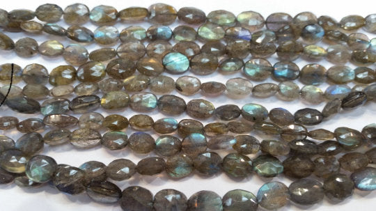 2 strands, Labradorite faceted Oval Shape 6x8mm to 7x9 MM length is 8