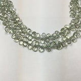 Green Amethyst Faceted Pear Briolettes, 7x9mm , Length 8 Inch