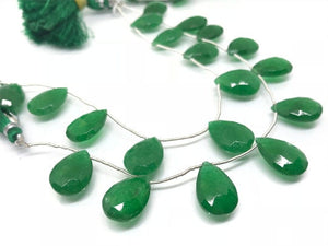 12X18 MM Green Jade faceted Pear Briolette 8" Strand, Top Quality pear shape.Gemstone Briolettes