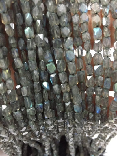 Labradorite Faceted Rectangle Shape  , AA Quality  faceted beads, length 13.5 Inch . Blue Flash Labradorite