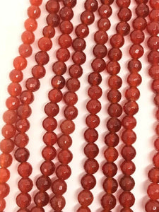 6MM Carnelian Faceted Round , length 15.5 Inches , Top Quality , Heated Carnalian machine cut faceted