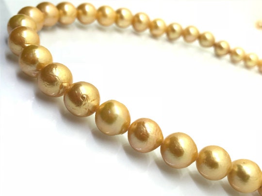 Freshwater Pearl Round beads ,9-11mm ,cultured freshwater pearl necklace - Golden Color AA Quality 40cm Length code #01