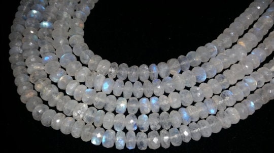 Big Hole 6MM Rainbow Moonstone faceted Rondelles , Length 10''Top Quality Beads, AAA grade.
