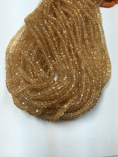 4MM Citrine faceted Roundel . Natural Citrine micro faceted beads. Length 13.5 Inch . faceted Roundel , machine cut faceted