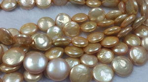 11MM Golden FreshWater cultured Pearl Coin , Natural Pearl , Length 16" Pearl Coin Necklace ,Flat Coin Top Quality