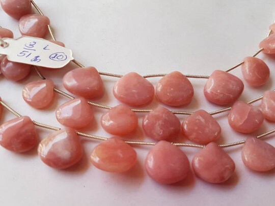 Pink Opal Heart Shape, Length 8 Inches , Heart shape Size 14 MM ,Natural Opal , pink briolettes