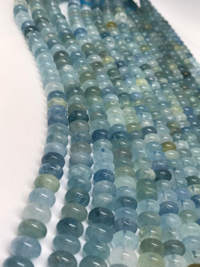 10MM Blue Aquamarine Roundel Beads- length of strand 16 Inch , Transparent Blue Aquamarine . Quality AA