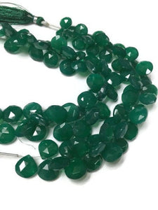 44pcs Approx- 11-12mm-Green Onyx Faceted Heart Shape Briolette ,Deep Green Onyx Briolettes