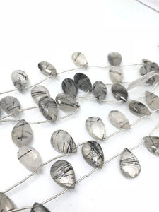 12X18 MM Black Rhutilated Quartz faceted Pear Shape - Length 8 Inches , Natural Rutilated . faceted briolette shape