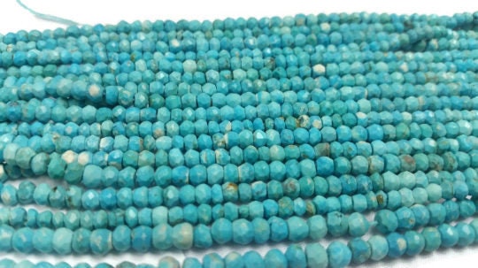 3MM Turquoise  faceted roundel  , gemstone micro faceted , Length 13.5 Inch