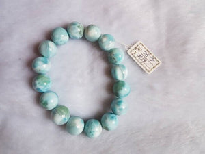 13MM Natural Larimar Bracelet,Super Quality Larimar from Dominican Republic- Larimar Round Bracelet- - Length 7.5 Inch code 14