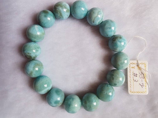 13MM Natural Larimar Bracelet,Super Quality Larimar from Dominican Republic- Larimar Round Bracelet- - Length 7.5 Inch code 03