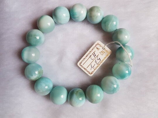 13MM Natural Larimar Bracelet,Super Quality Larimar from Dominican Republic- Larimar Round Bracelet- - Length 7.5 Inch code 02