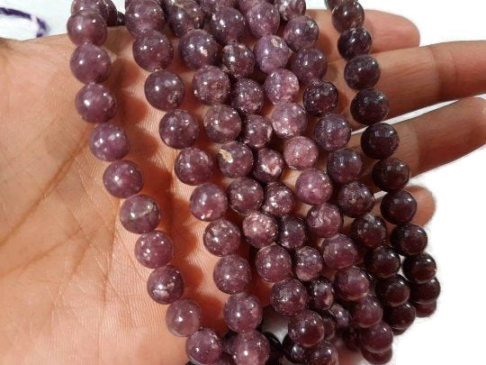 10MM Lepidolite Round beads ,Natural stone length 40cm .Good Quality beads