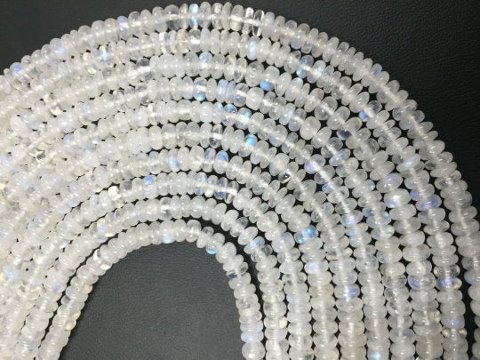 Rainbow Moonstone Smooth Roundel, 7mm size, AAA Quality , 14 Inch Strand