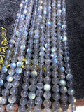 8MM Labradorite Round beads, Perfect round , top quality with blue and yellow Fire 15.5"