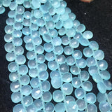 Chalcedony 10M Faceted Heart Briolettes , Peru chalcedony Pear shape, Aqua chalcedony , length 8 Inch.