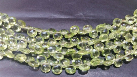 Peridot  Faceted Heart Briolettes  5 mm , Peridot Briolettes  , length 8 Inch.