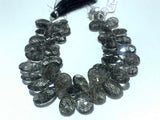 8 Inch Strand, Black Rutile Faceted Pear Beads - 10x16 mm size - Black Rutilated Quartz, Black Rutile Briolettes -Fine Quality