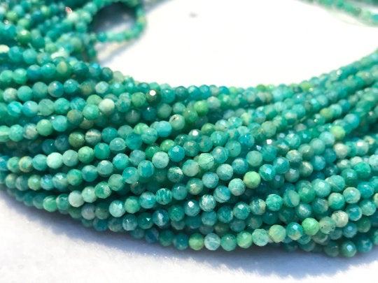 3MM Amazonite faceted Round , AAA Gems Quality Strand, 14 Inch Strand, Wholesale Price