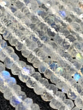 4MM Rainbow Moonstone Faceted Roundel Beads, Length 13'' AAAA Quality faceted Beads. Blue Rainbow Moonstone- Moonstone Faceted Rondelle