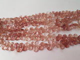 Strawberry Quartz faceted Pear Briolette 7x9MM , 10" Strand, Transparent Top Quality pear shape. Natural Stone