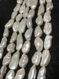 Biwa Pearl beads , White pearl Nugget shape . Length 16" , Size 12-25MM, Natural Pear Necklace Quality AA