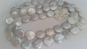 Bracelet 14MM FreshWater Pearl Coin , Natural White Pearl , Length 15.5 inch Pearl Coin  ,Flat Coin Top Quality