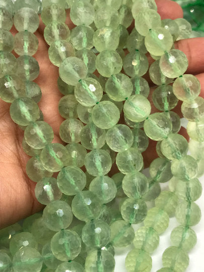 12MM Prehnite faceted Round , AAA quality , Length 40CM natural gemstone beads