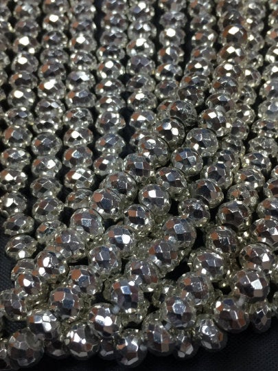 6mm Pyrite Faceted Silver Coating Roundel , Beautiful beads, Length 14