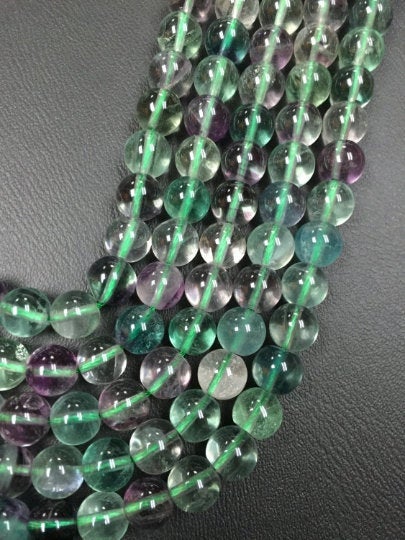 Flourite 8MM  Round Beads, Purple & Green Smooth, Top Quality