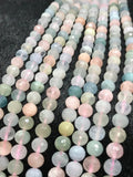 8MM Morganite and Aquamarine faceted Round AA grade, , Length 15.5" Machine cut top quality round beads.