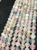 8MM Morganite and Aquamarine faceted Round AA grade, , Length 15.5" Machine cut top quality round beads.