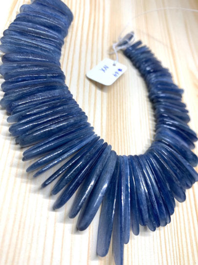 Kyanite Smooth Slices Beads, Blue Kyanite top quality Rare Available- 8 Inches Weight 150 gm- code #64 size 8-10 x 20-35 mm