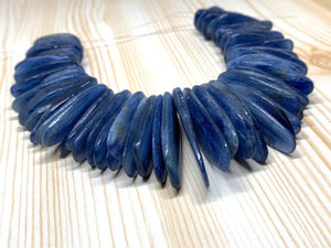Kyanite Smooth Slices Beads, Blue Kyanite top quality Rare Available- 8 Inches Weight 234 gm- code #61 SIZE 12-17 x 23-44 mm