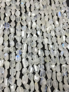 Rainbow Moonstone Faceted Nugget Beads, 8X11mm Approx Size, Rainbow Moonstone Faceted Tumble, Length 13.5"