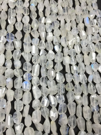 Rainbow Moonstone Faceted Nugget Beads, 8X11mm Approx Size, Rainbow Moonstone Faceted Tumble, Length 13.5