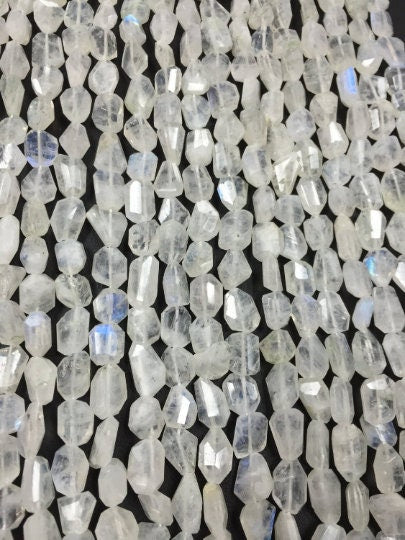 Rainbow Moonstone Faceted Nugget Beads, 8X11mm Approx Size, Rainbow Moonstone Faceted Tumble, Length 10”