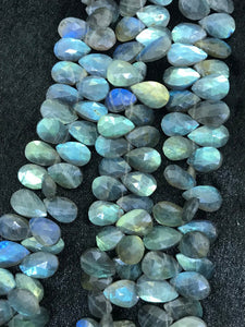 Labradorite Faceted Pear Drop Briolettes, Pear shape 9X13mm, Natural Blue Flash Labradorite , Top Quality - Labradorite Briolletes