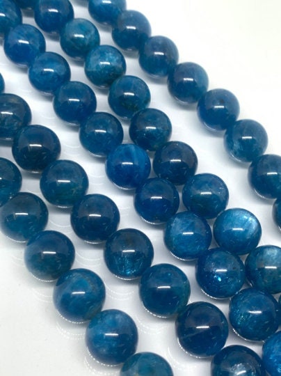 12mm Neon Apatite Smooth Round, AAA Quality -Perfect Round Beads- 40cm Length -Nice Blue Color