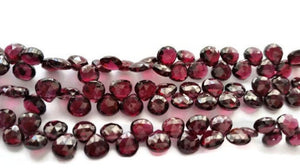 Garnet faceted Heart Shape Briolette, 6mm Size, 7 Inch Strand