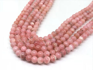 5mm Natural Pink Opal Smooth Round Beads , Good Quality - Pink Color , length 16 Inch . Peruvian Pink Opal