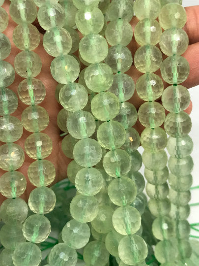 1/2 strand 10MM Prehnite faceted Round , AAA quality , Length 20CM natural gemstone beads, faceted Round beads
